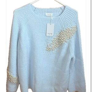 NWT!!! Fate Sky Blue Sweater with Pearl Details